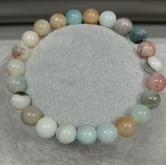 8mm Amazonite Beaded Stretch Bracelet Natural Amazonite Gemstone 8mm Bead - Picture 3 of 6